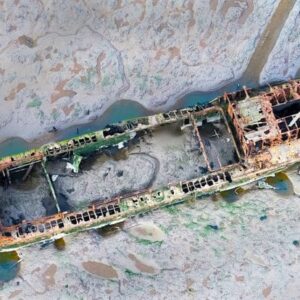 Birdseye Photograph Old Rusty Shipwreck