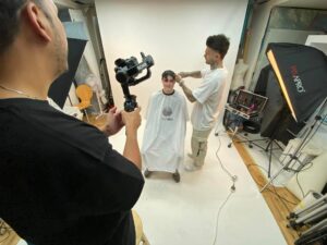 hairdresser being photographed in studio